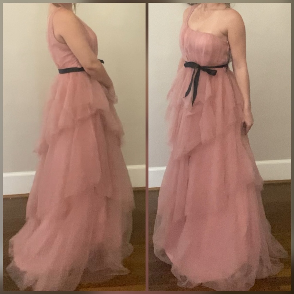 Pink tulle ruffle prom dress
